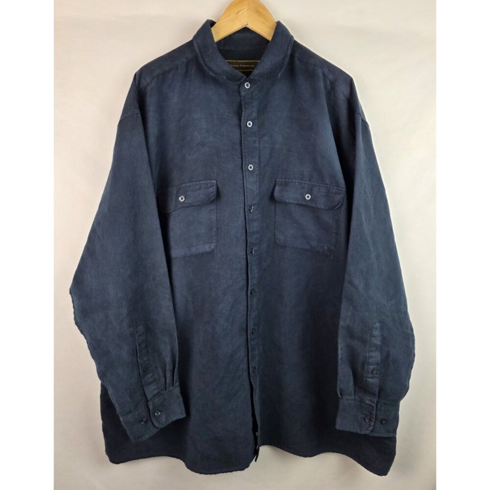 George Foreman Men's Shirt Size 2XL Blue Faux Suede Long Sleeve Button Down Top